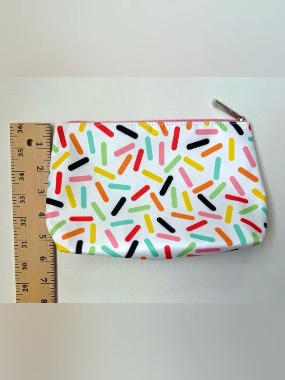 Clinique Cosmetic Makeup Bag Candy Sprinkles and Confetti Line Pattern
